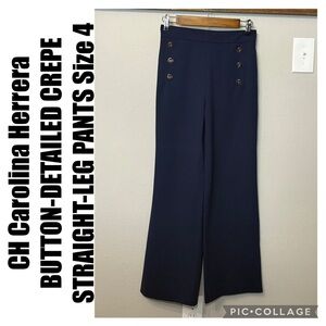 CH Carolina Herrera BUTTON-DETAILED CREPE STRAIGHT-LEG PANTS Size 4